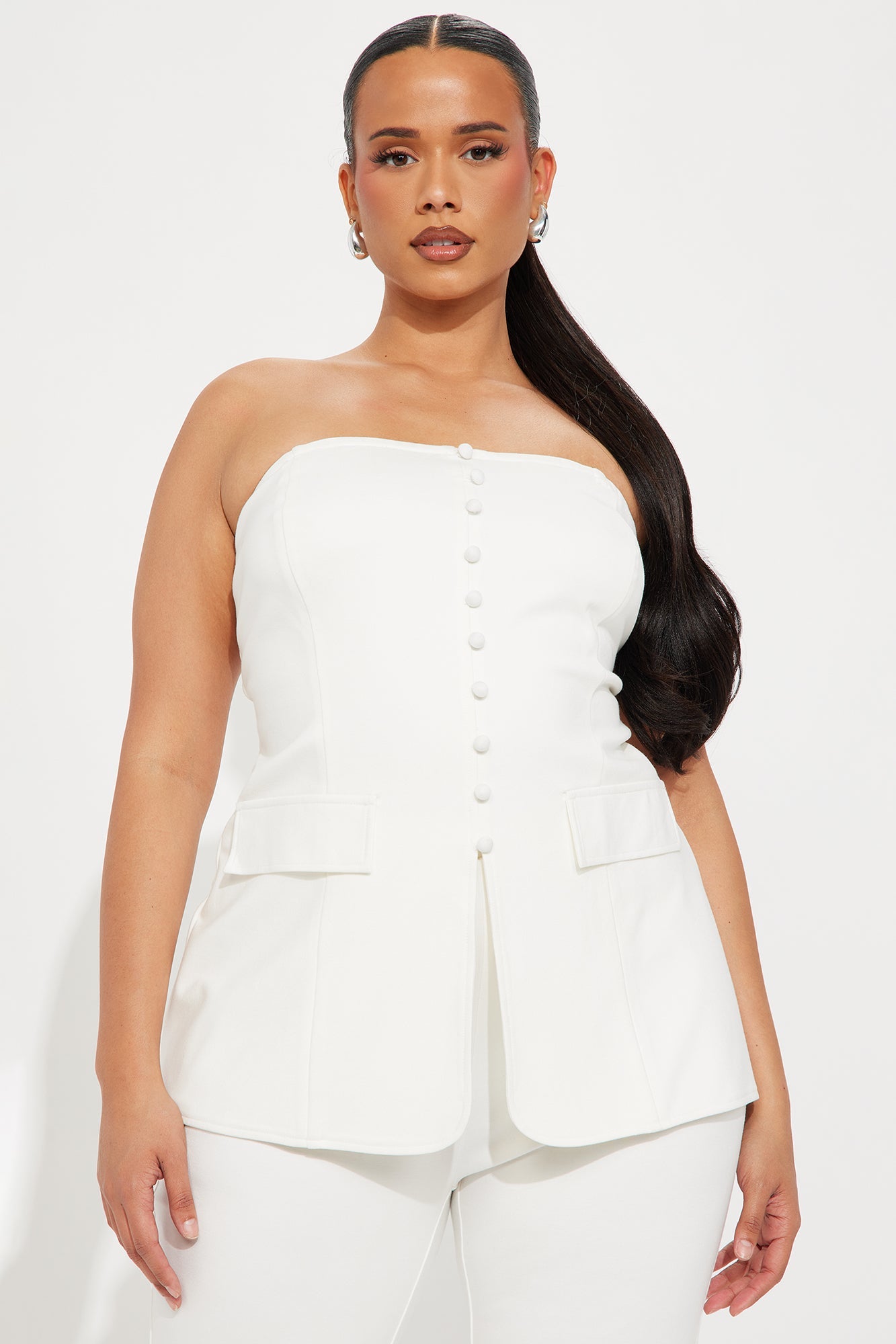 The Mia Ponte Strapless Vest Jumpsuit - Off White