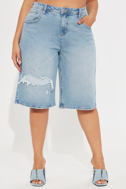 Carmen Distressed Denim Jort - Vintage Wash