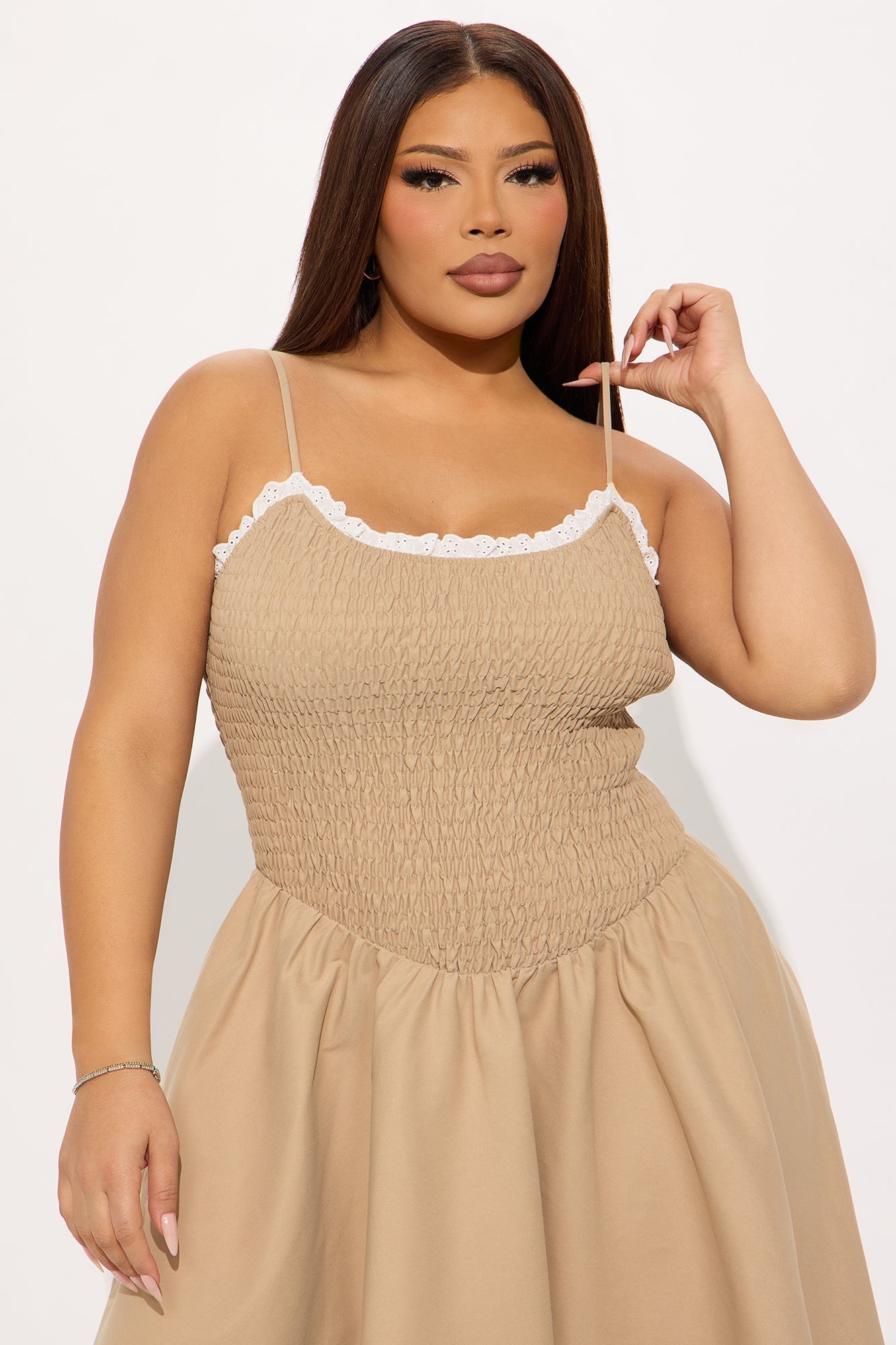 Tia Smocked Midi Dress - Mocha