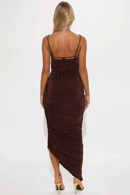 Slinky Sara Double Lined Midi Dress - Chocolate