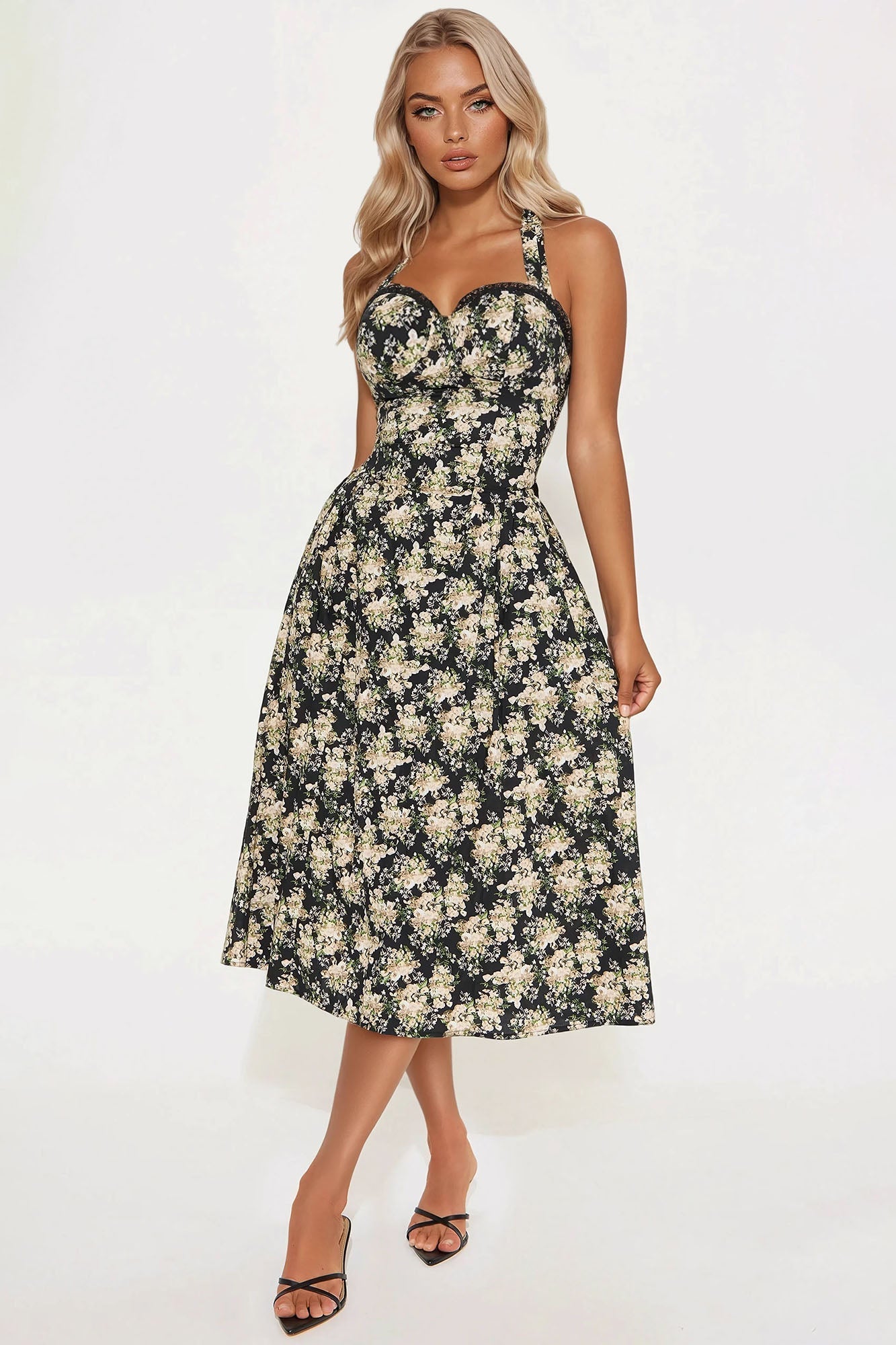 Maven Floral Midi Dress - Black/combo