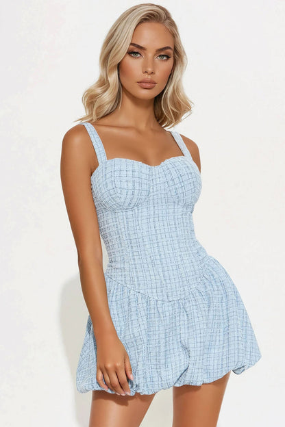 Alana Tweed Bubble Micro Mini Dress - Light Blue