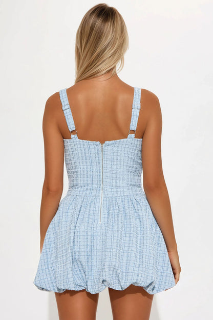 Alana Tweed Bubble Micro Mini Dress - Light Blue