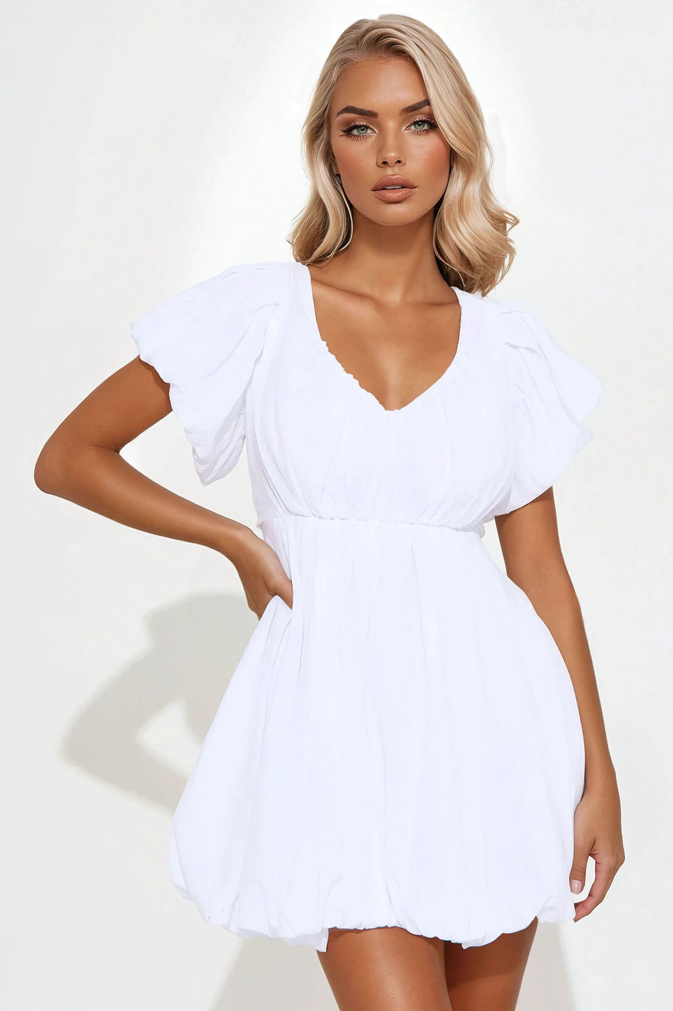 Fiona Short Sleeve Mini Dress - White