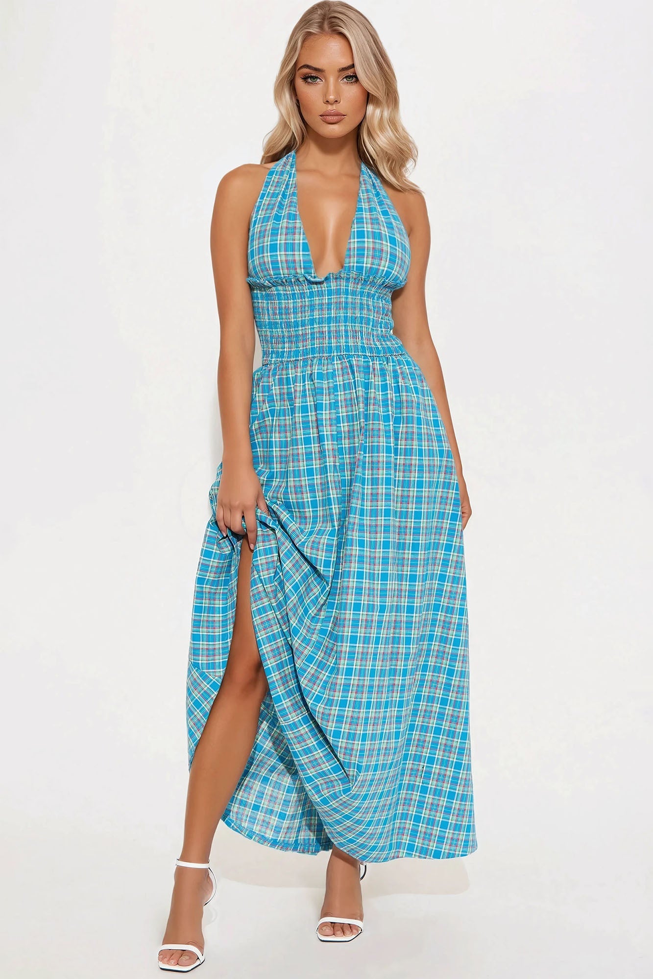 Annie Plaid Maxi Dress - Blue/combo