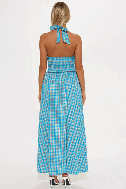 Annie Plaid Maxi Dress - Blue/combo