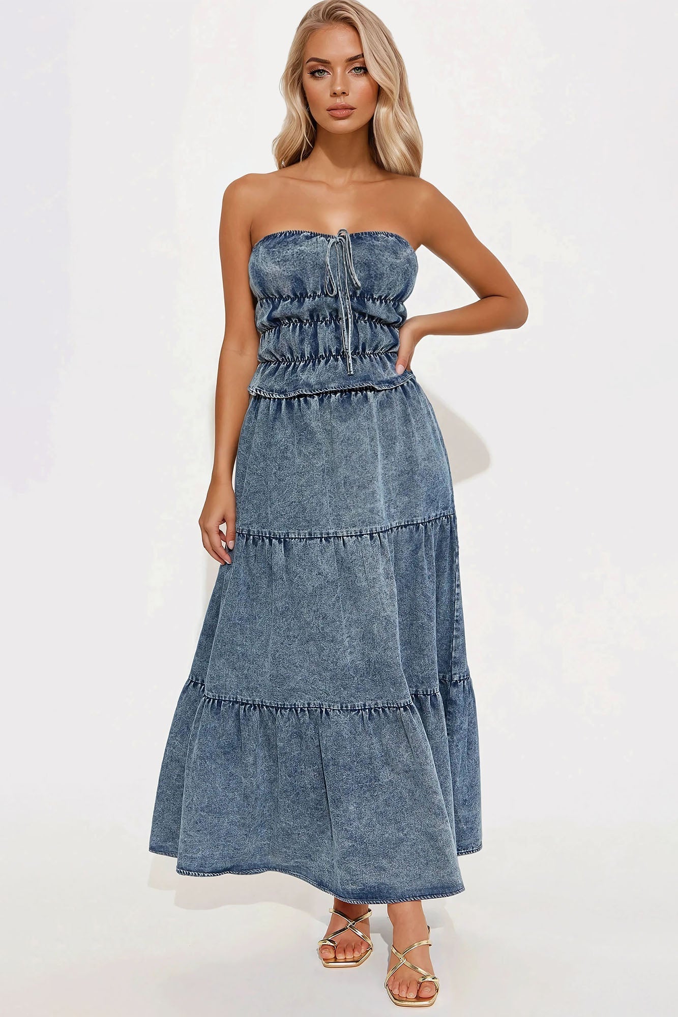 Lizzy Maxi Skirt Set - Dark Wash