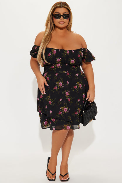 Lenora Floral Mini Dress - Black/combo