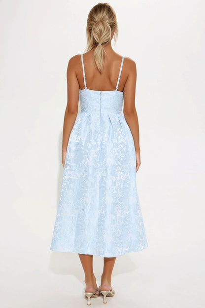 Living A Fairytale Jacquard Midi Dress - Light Blue