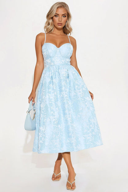 Living A Fairytale Jacquard Midi Dress - Light Blue