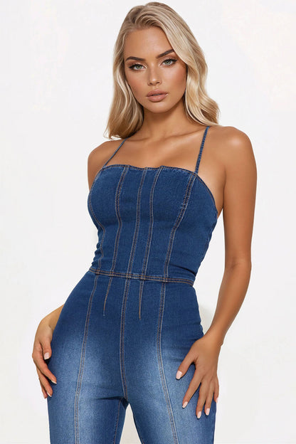Line Up Denim Jumpsuit - Dark Wash