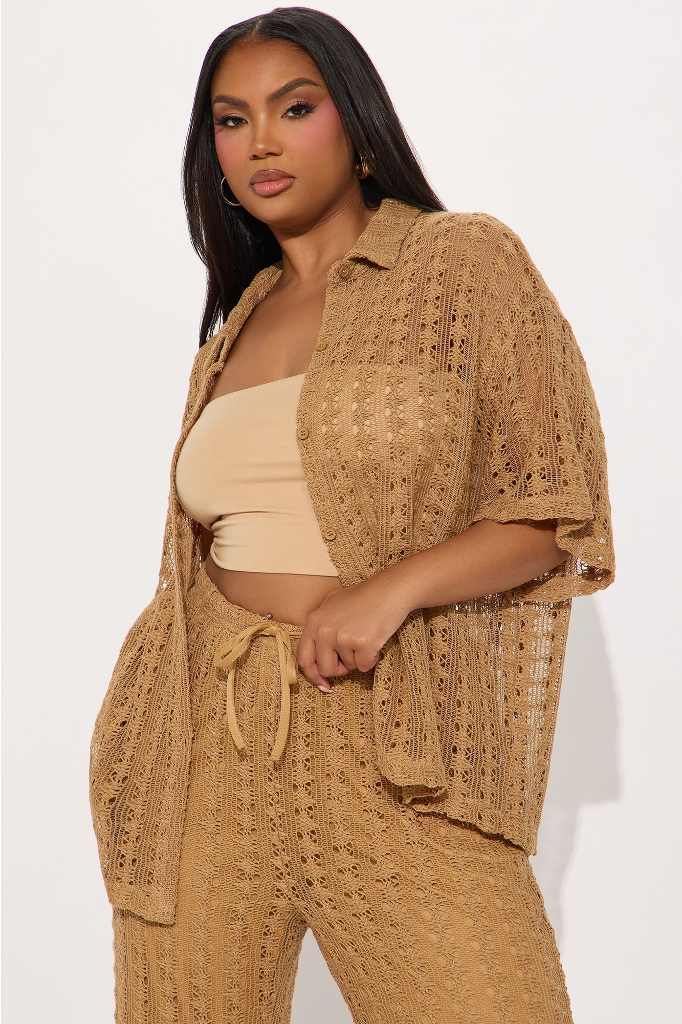 Kara Crochet Pant Set - Taupe