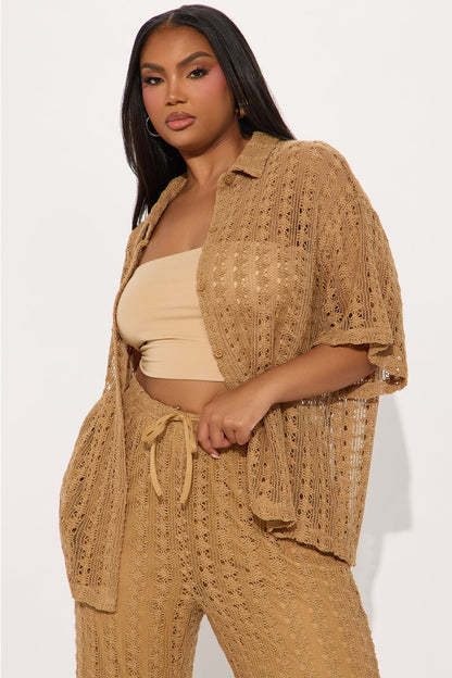 Kara Crochet Pant Set - Taupe
