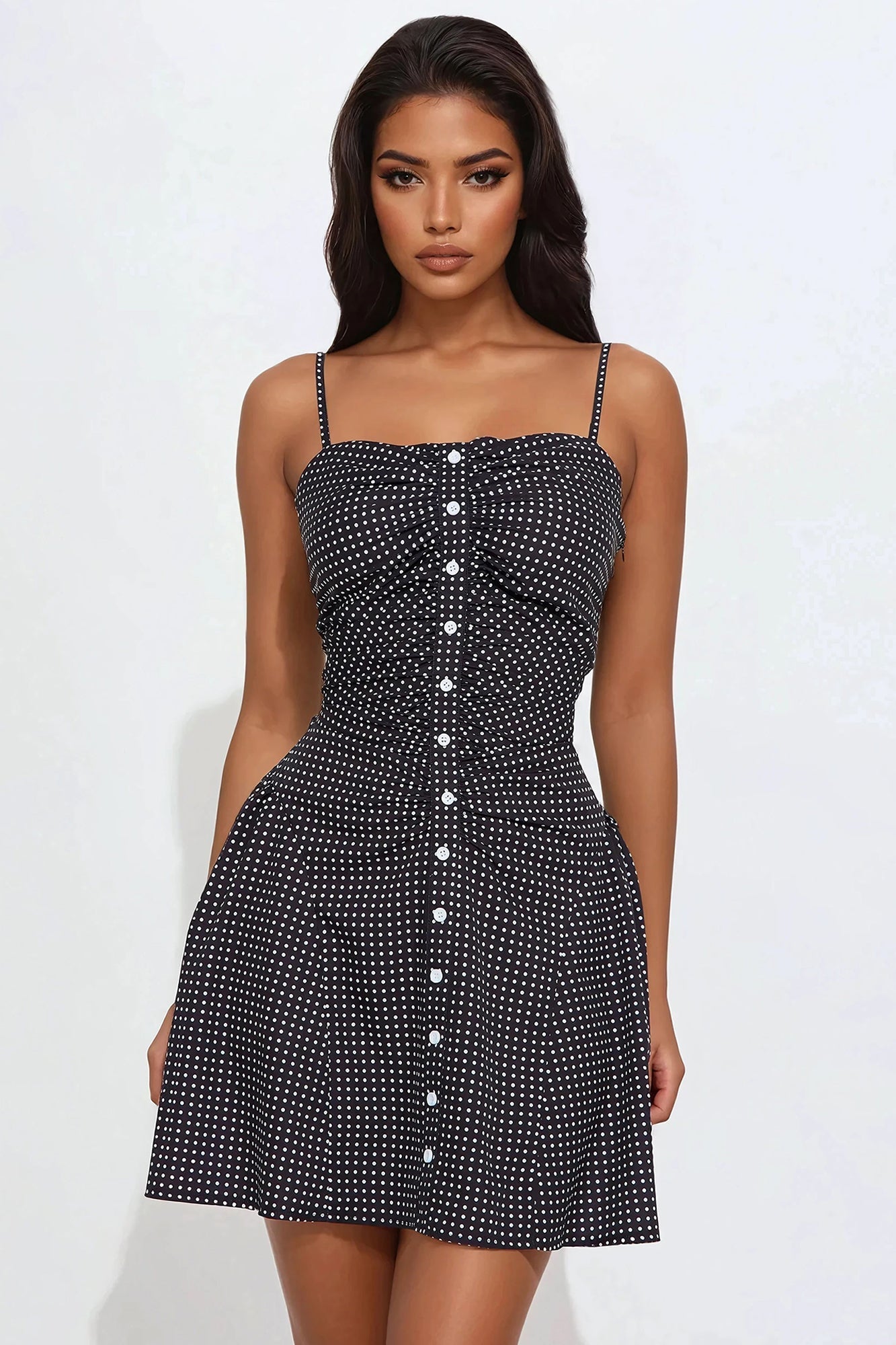 Yvette Polka Dot Mini Dress - Black
