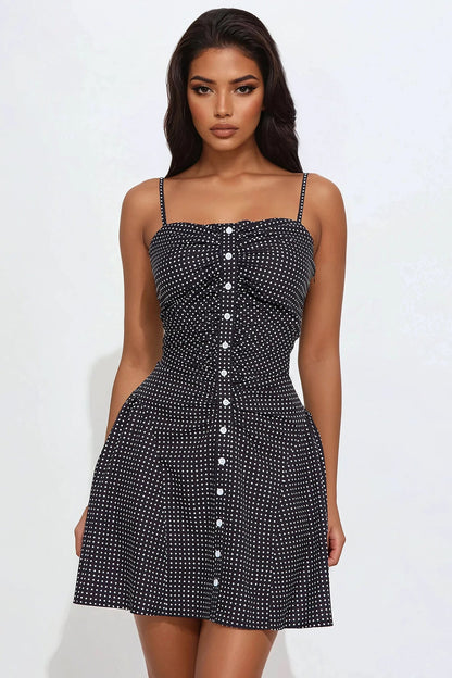 Yvette Polka Dot Mini Dress - Black