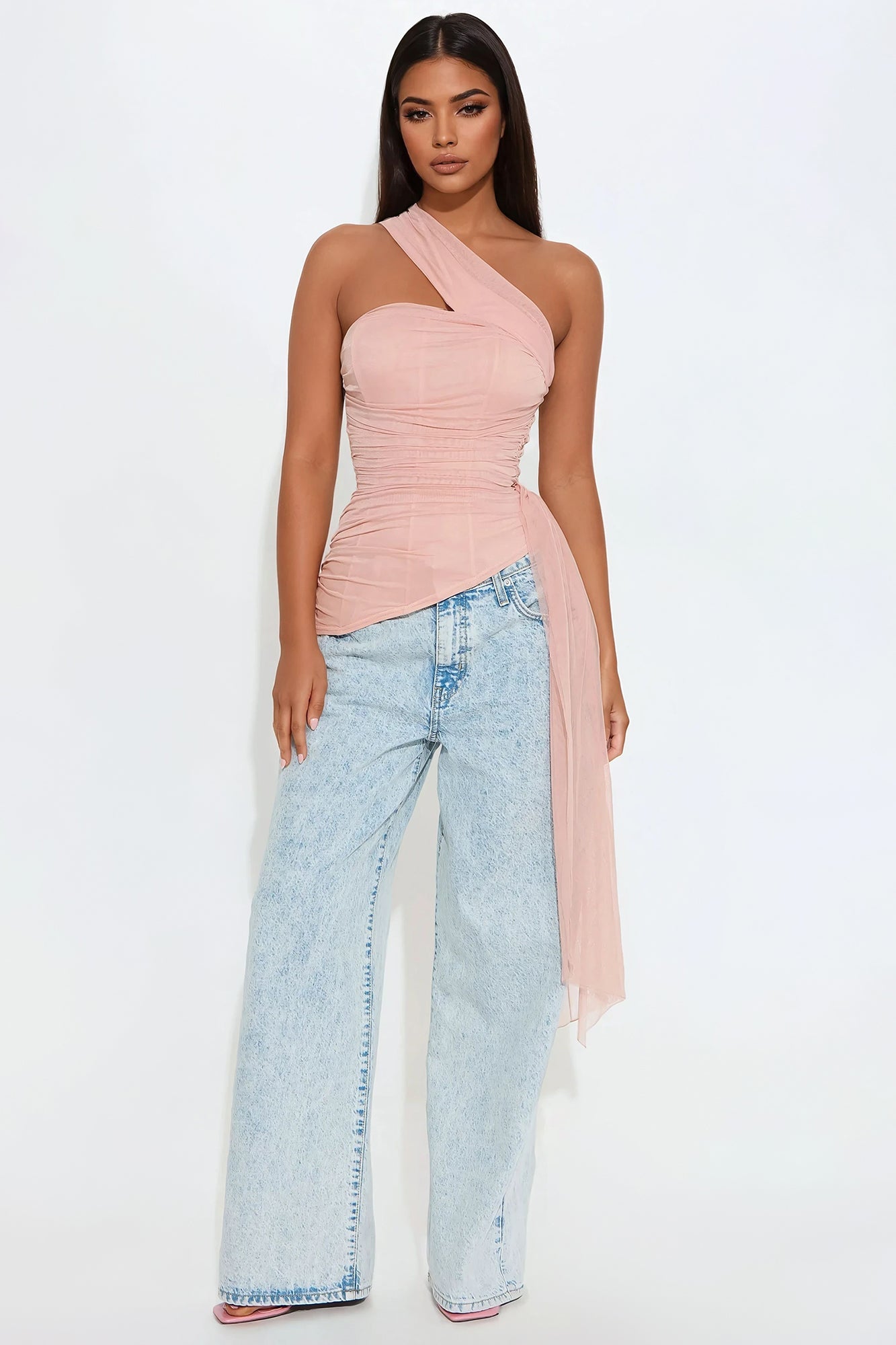 Liana One Shoulder Ruched Top - Pink