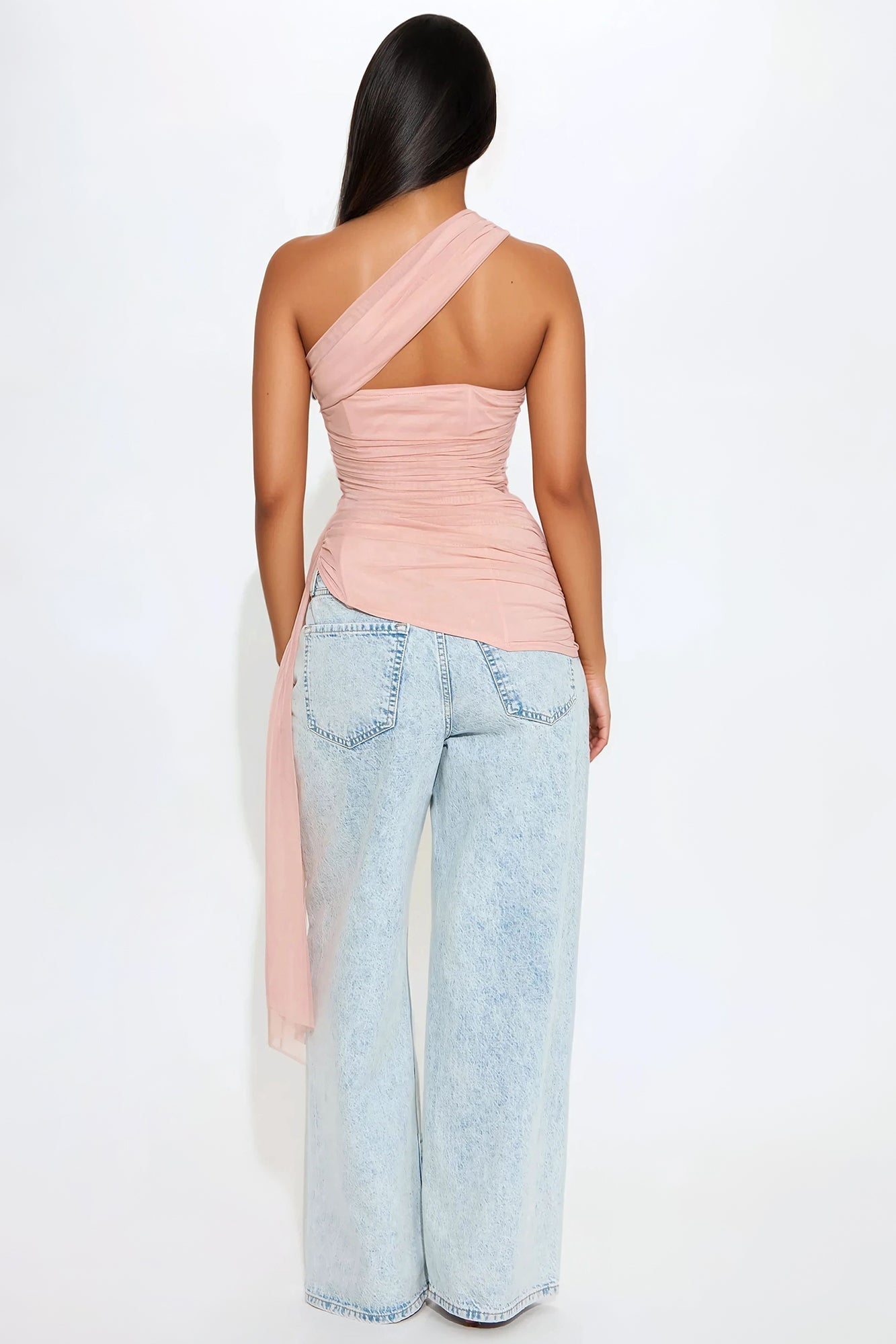 Liana One Shoulder Ruched Top - Pink