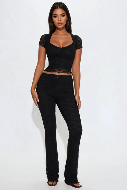 Midnight Princess Lace Pant Set - Black