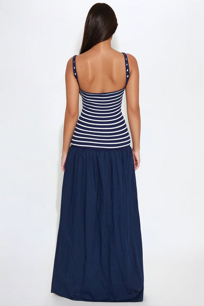 Cassidy Striped Drop Waist Maxi Dress - Navy/combo