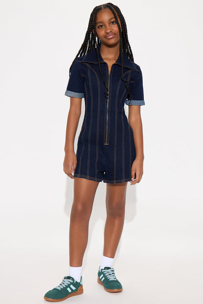 Mini Vera Denim Romper - Dark Wash