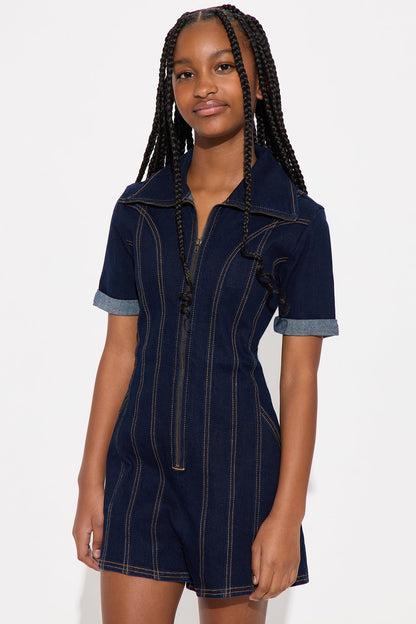 Mini Vera Denim Romper - Dark Wash