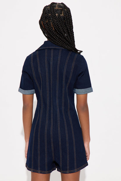Mini Vera Denim Romper - Dark Wash