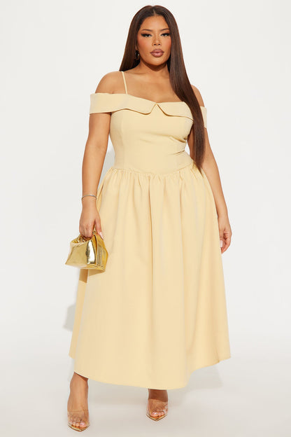 Frania Off Shoulder Gown - Butter Yellow