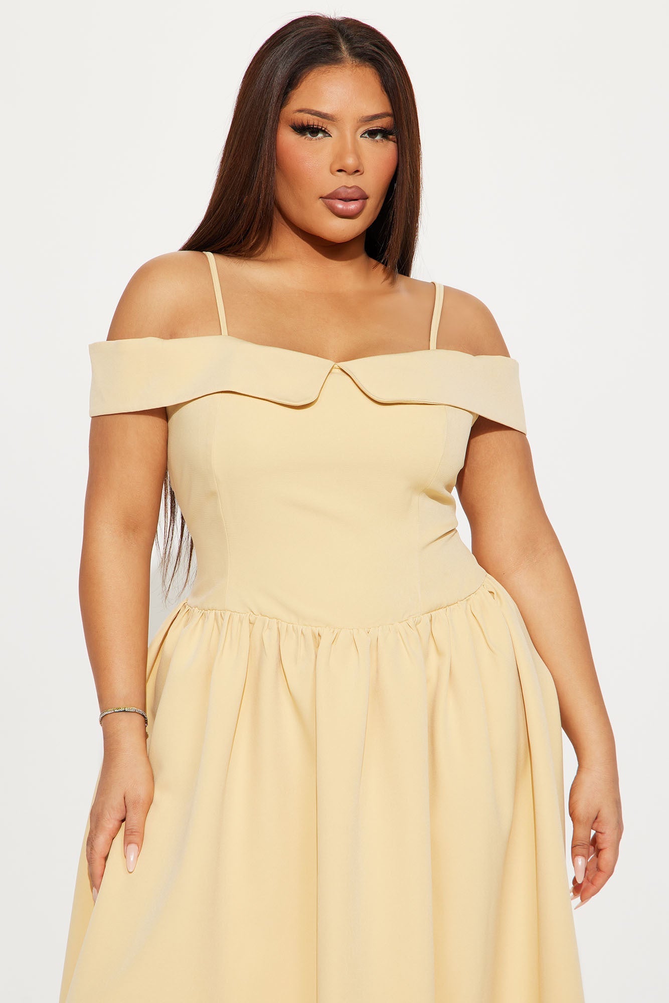 Frania Off Shoulder Gown - Butter Yellow