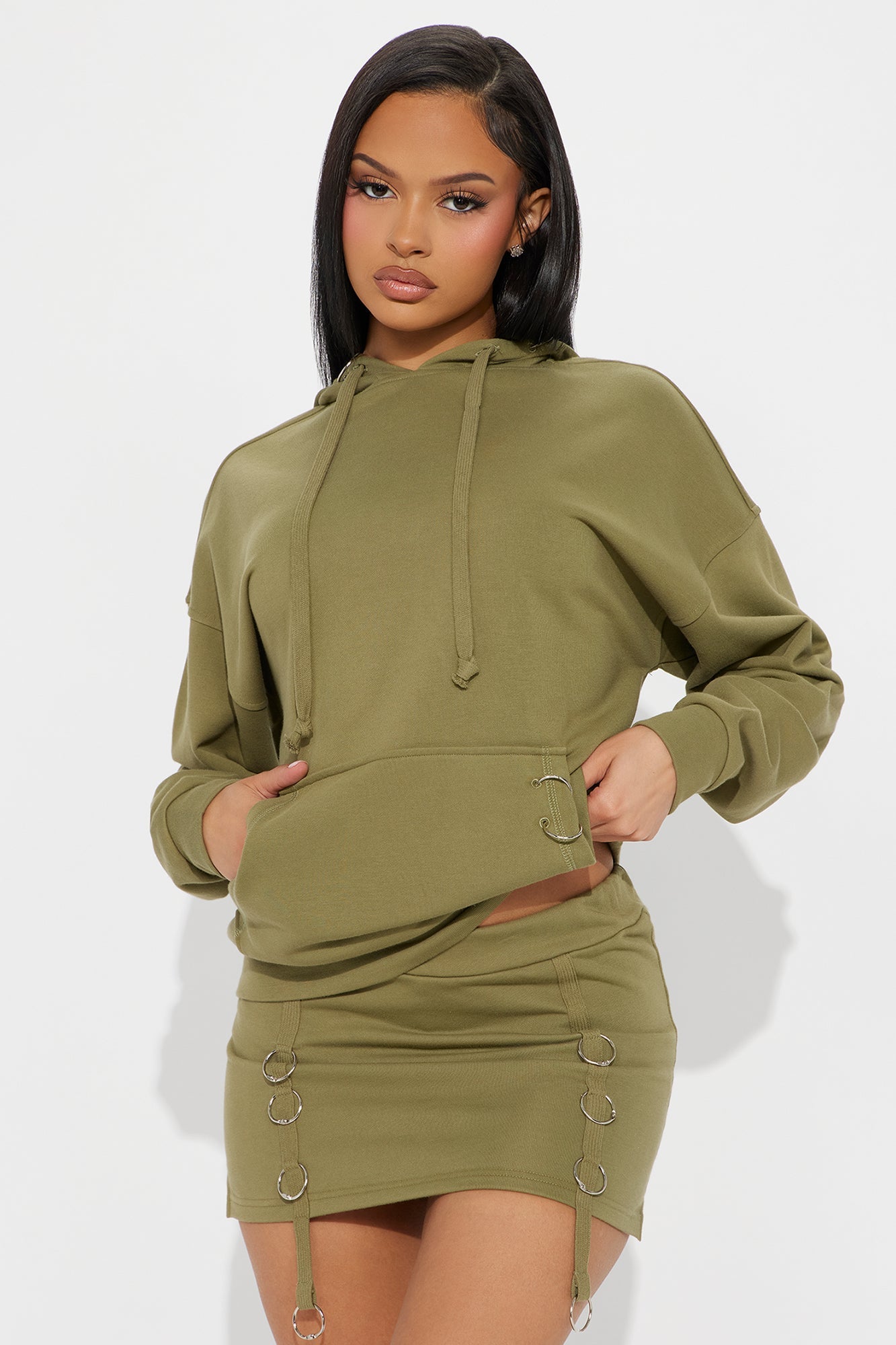 Meeks Fleece Skirt Set - Olive