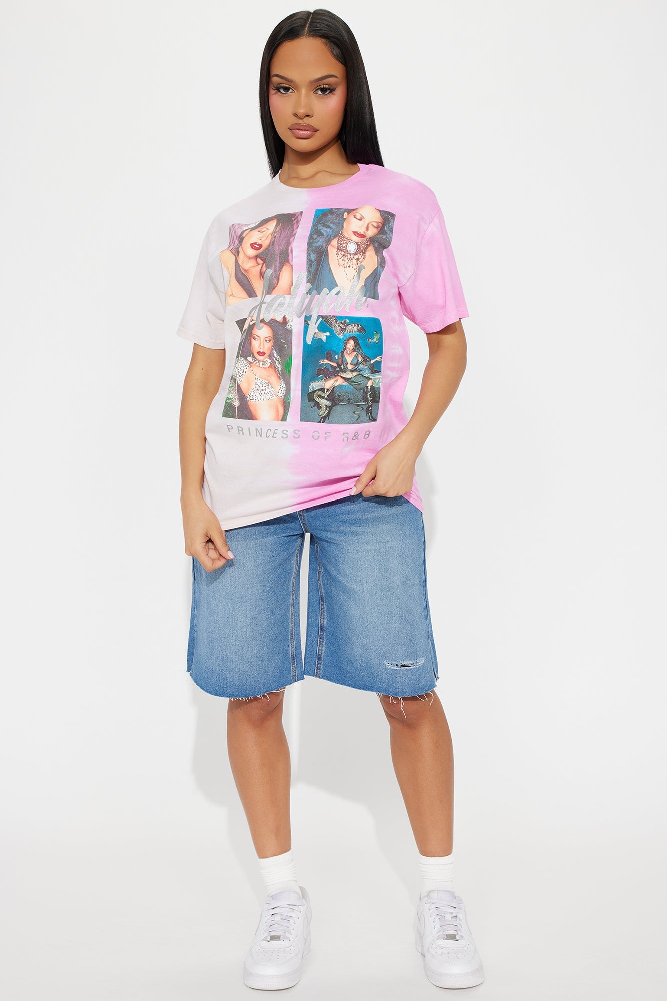 Aaliyah Split Washed Tee - Pink/combo