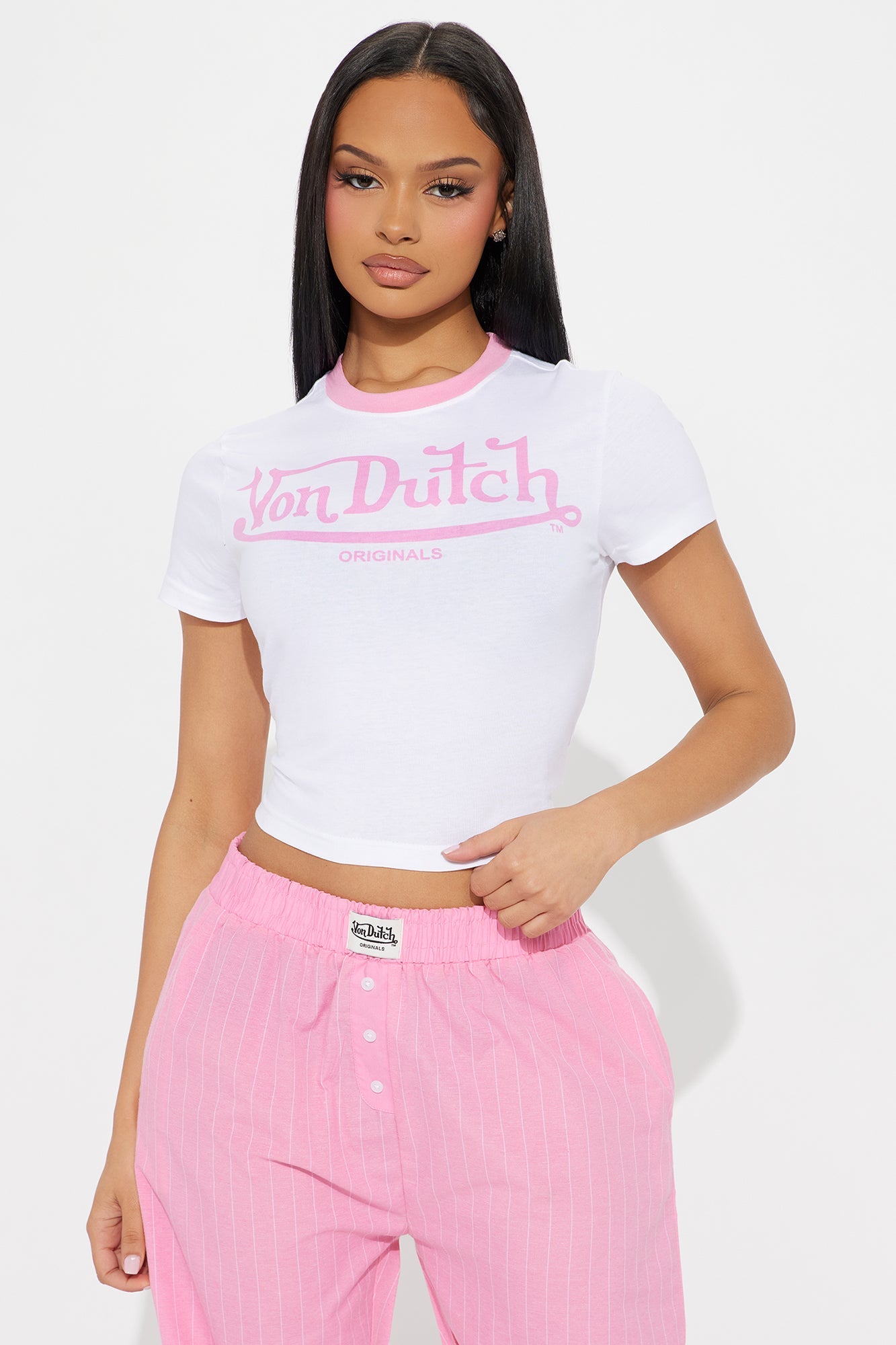 Von Dutch Short Sleeve PJ Boxer Pant Set - Pink