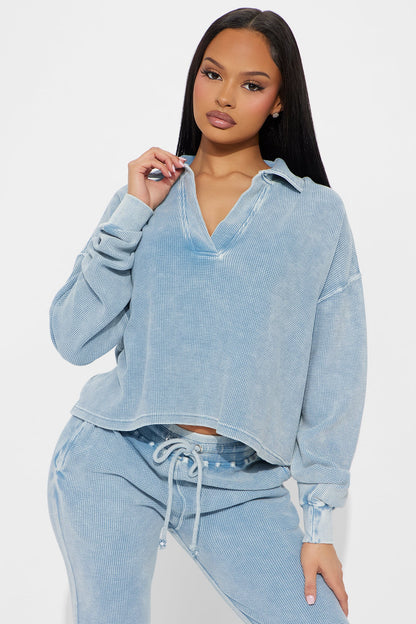 Taylor Cozy Thermal Pant Set - Blue