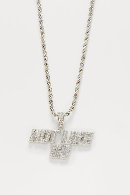 Not Like Us Blinged Out Pendant Necklace - Silver