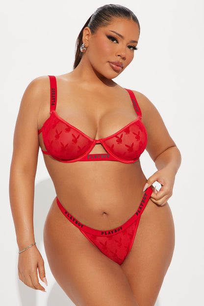 Burnout Bunny Underwire Bra And Thong 2 Piece Set  - Red
