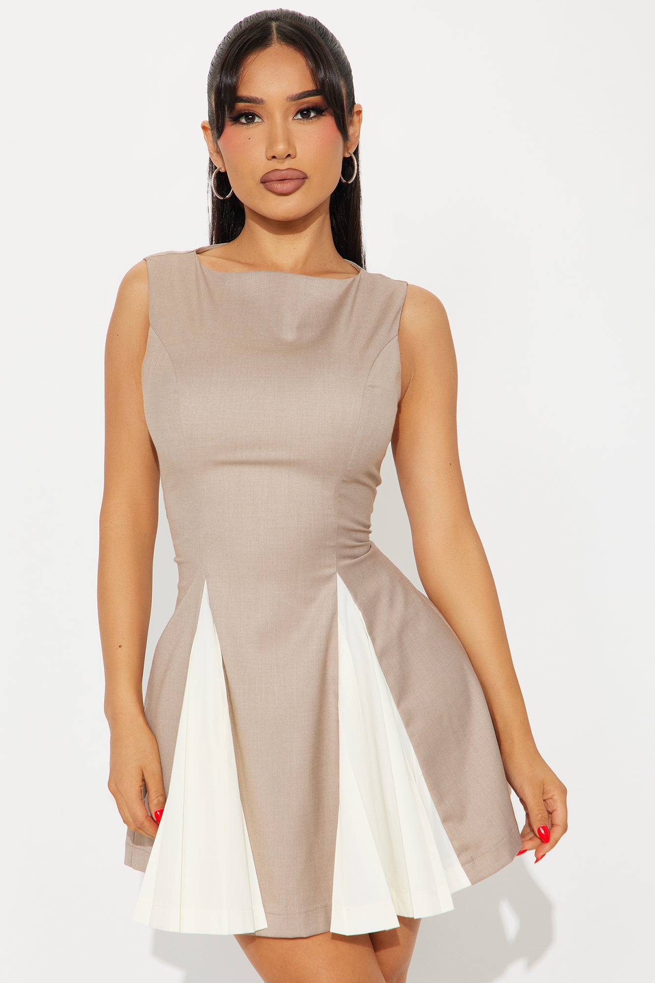 Giselle Pleated Mini Dress - Taupe