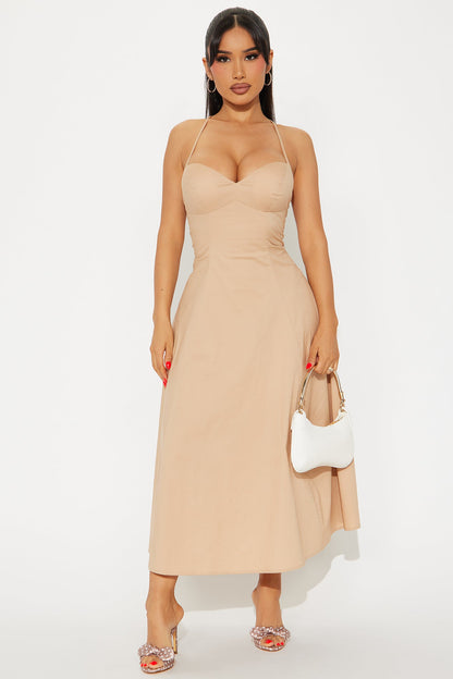 Feminine Touch Poplin Midi Dress - Khaki