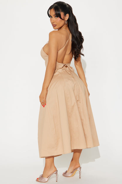 Feminine Touch Poplin Midi Dress - Khaki