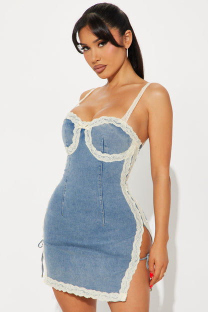 Gwen Stretch Denim Micro Mini Dress - Medium Wash