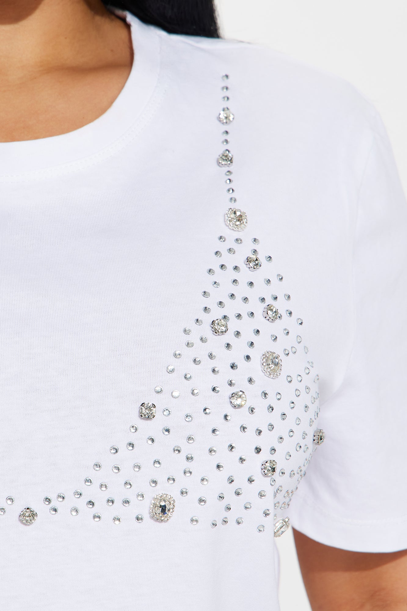 Nemi Rhinestone Short Sleeve Tee - White