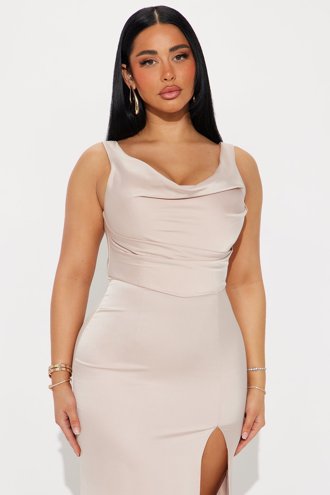 Jessica Satin Maxi Dress - Taupe