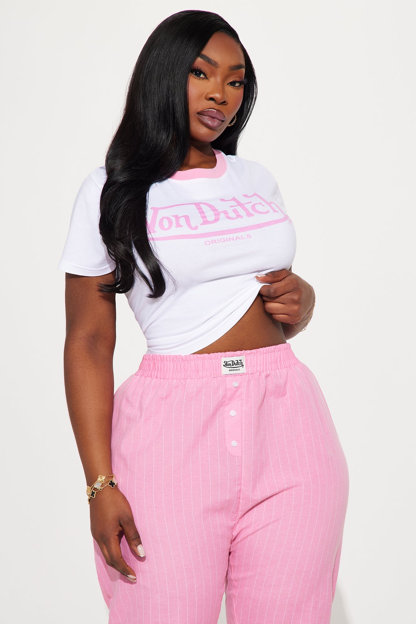 Von Dutch Short Sleeve PJ Boxer Pant Set - Pink