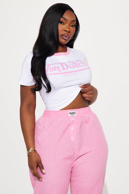 Von Dutch Short Sleeve PJ Boxer Pant Set - Pink