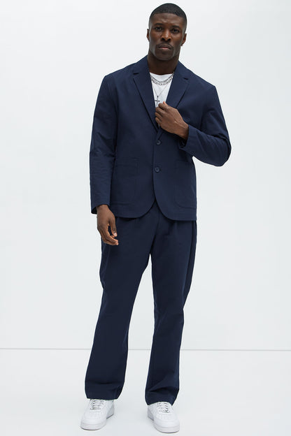 Seersucker Casual Blazer - Navy