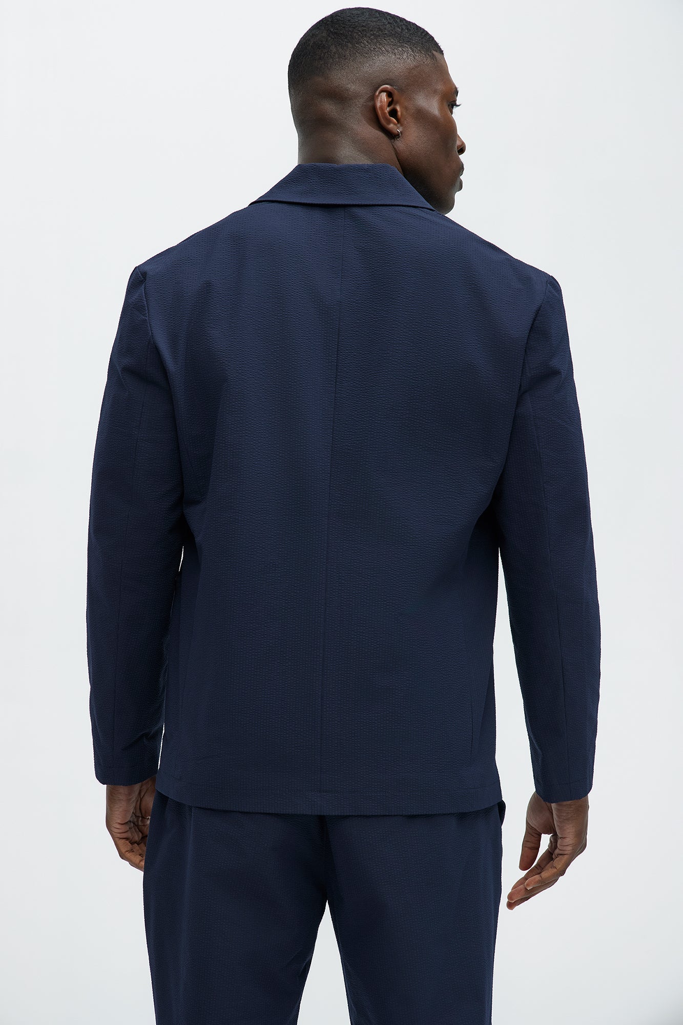Seersucker Casual Blazer - Navy