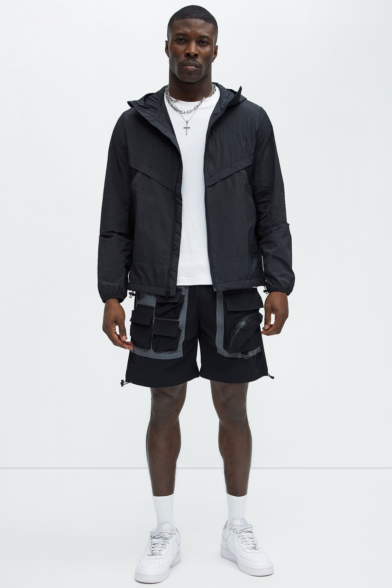 Mesh Panel Nylon Jacket - Black
