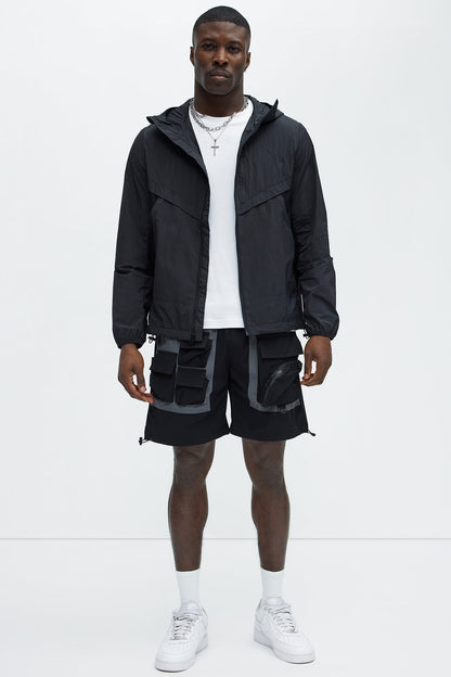Mesh Panel Nylon Jacket - Black
