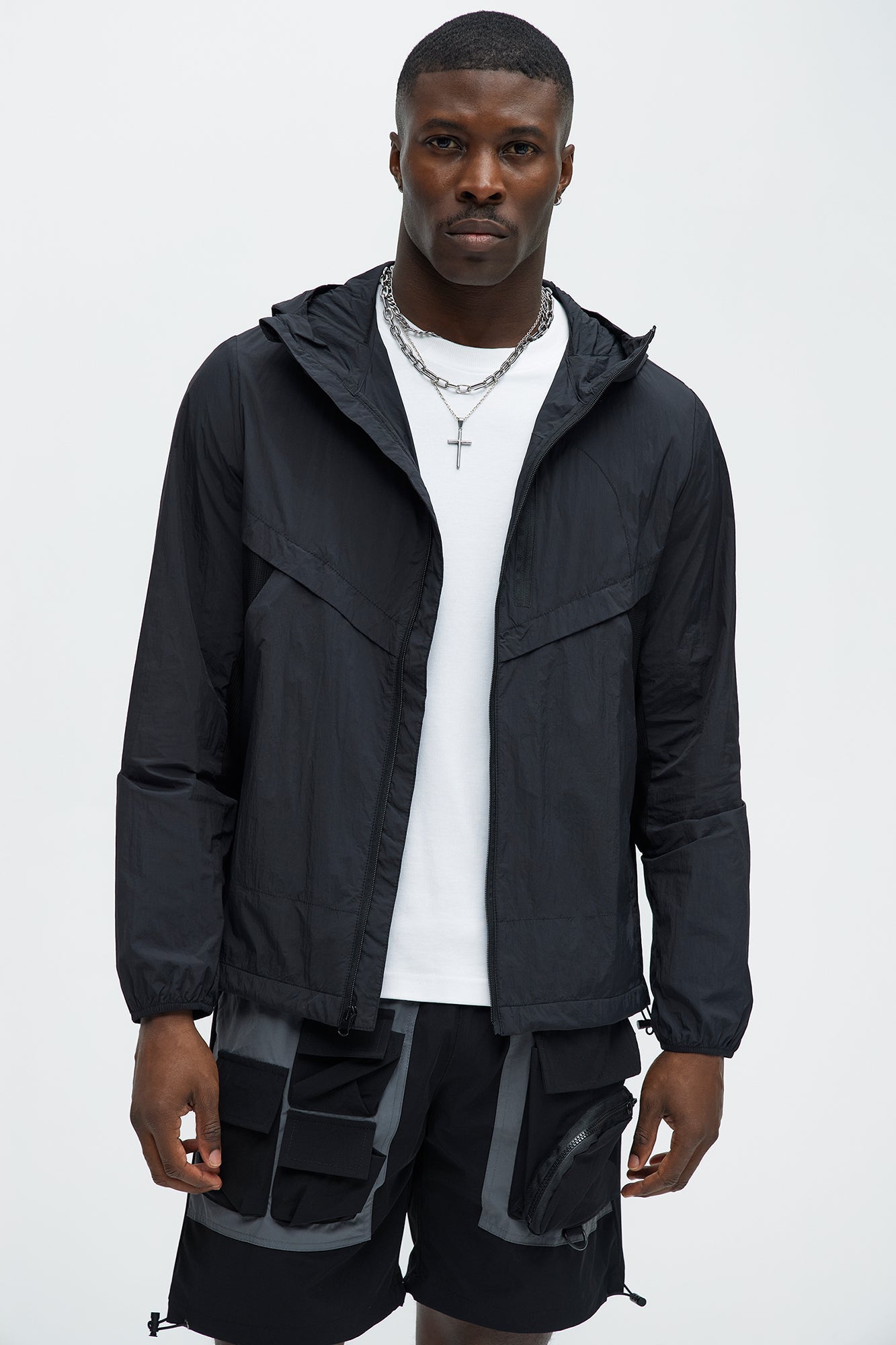 Mesh Panel Nylon Jacket - Black