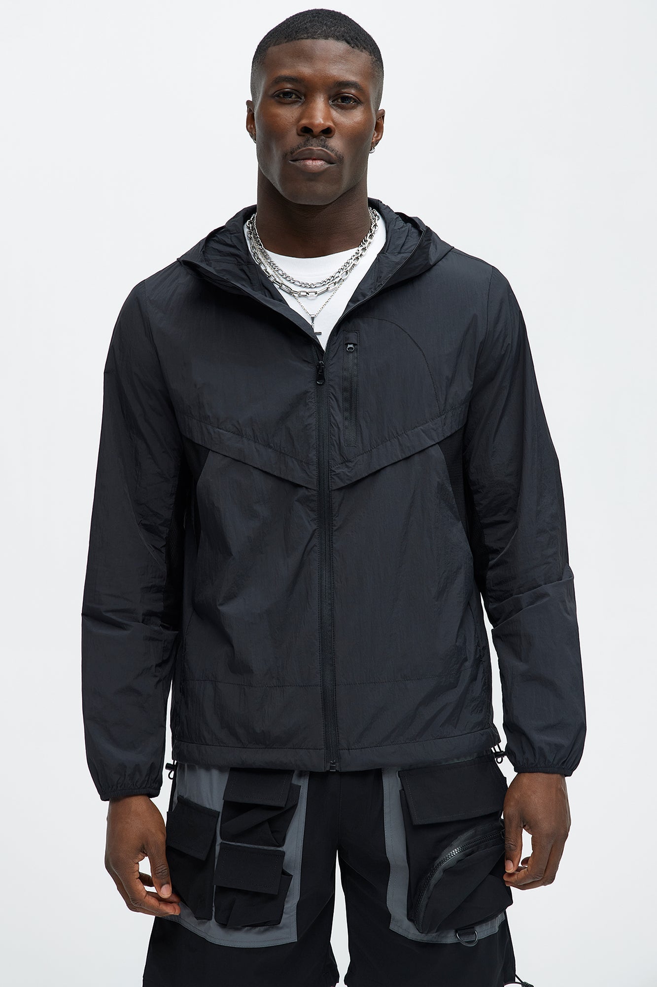 Mesh Panel Nylon Jacket - Black