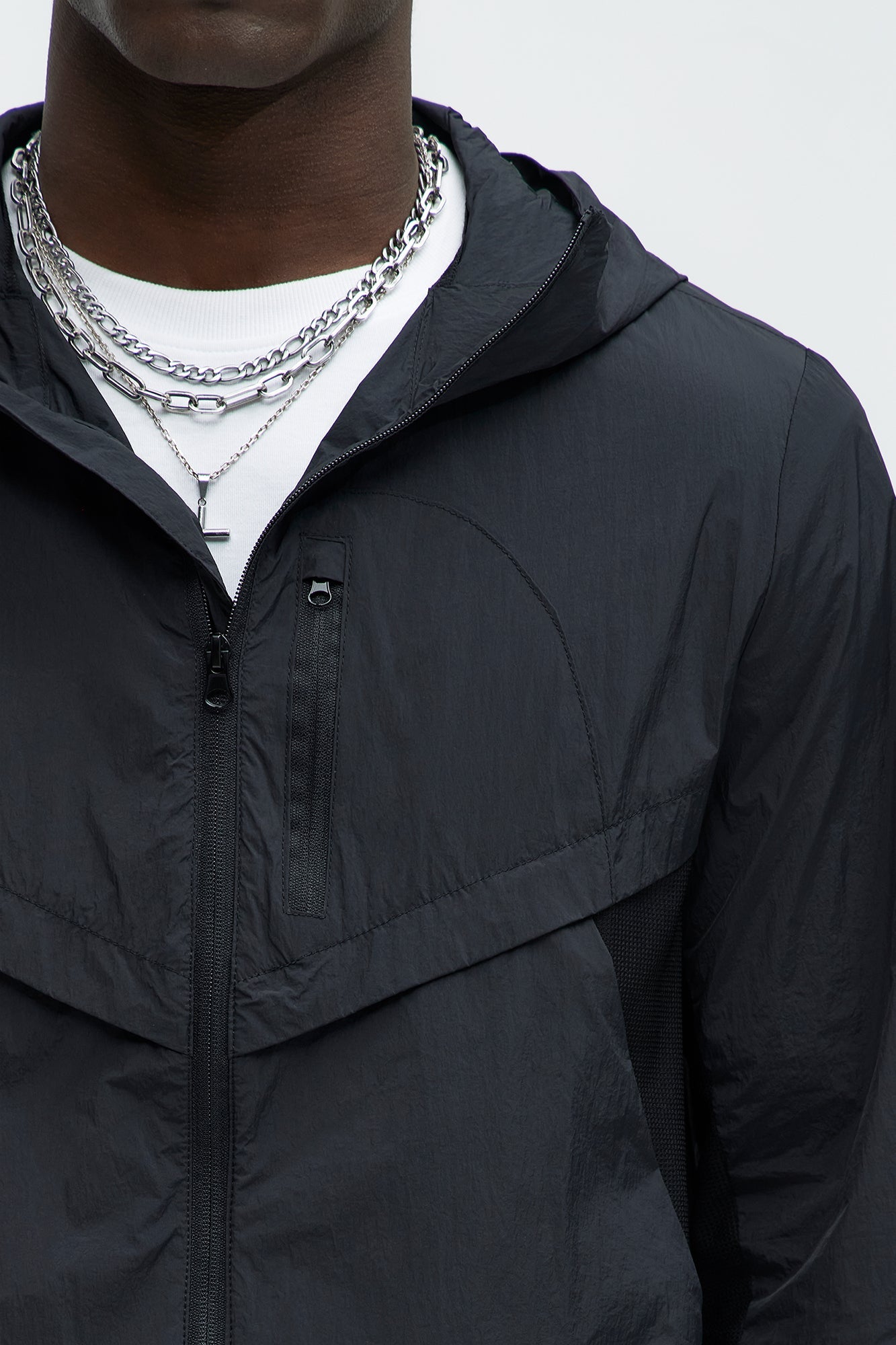 Mesh Panel Nylon Jacket - Black