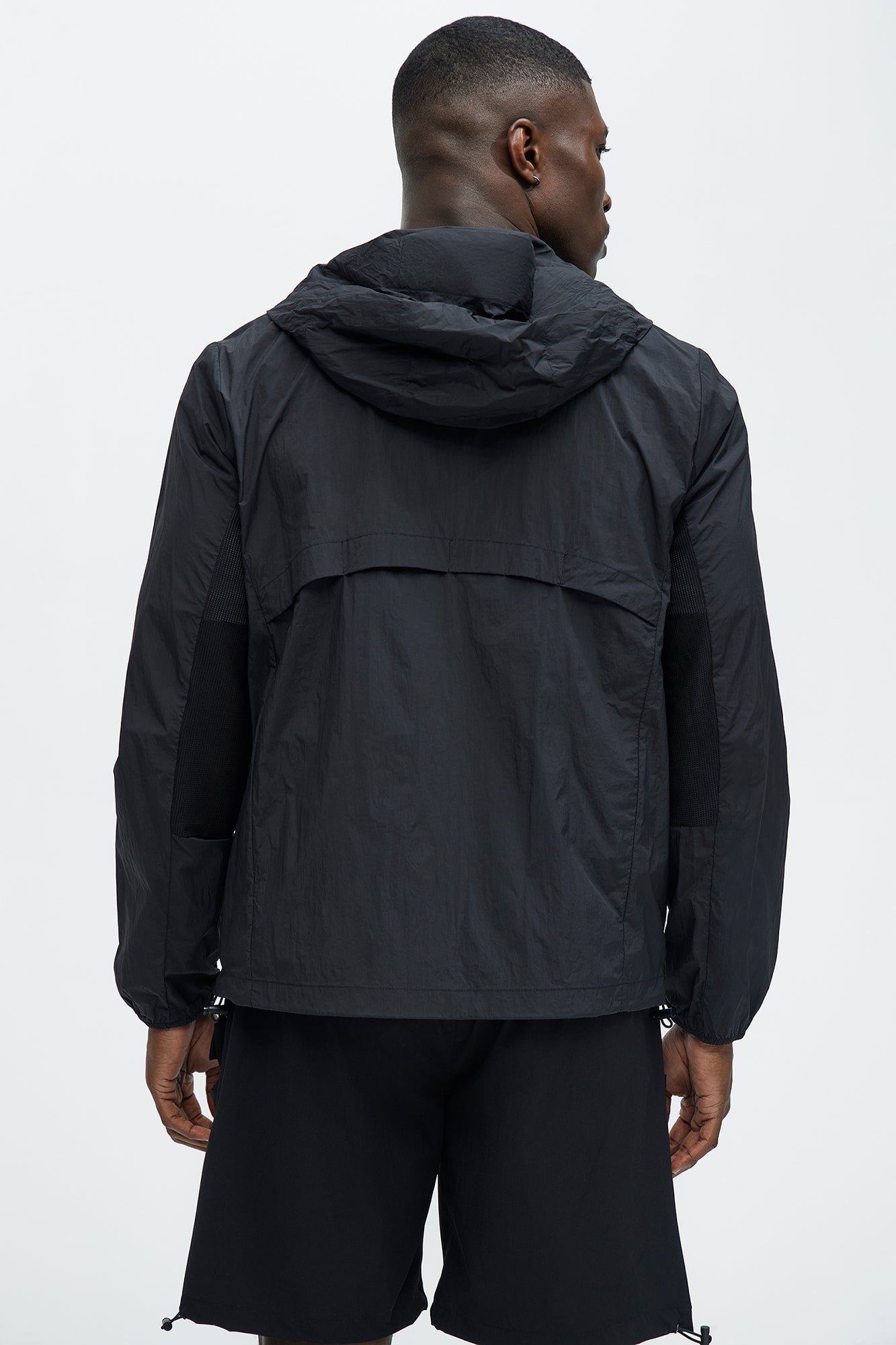 Mesh Panel Nylon Jacket - Black